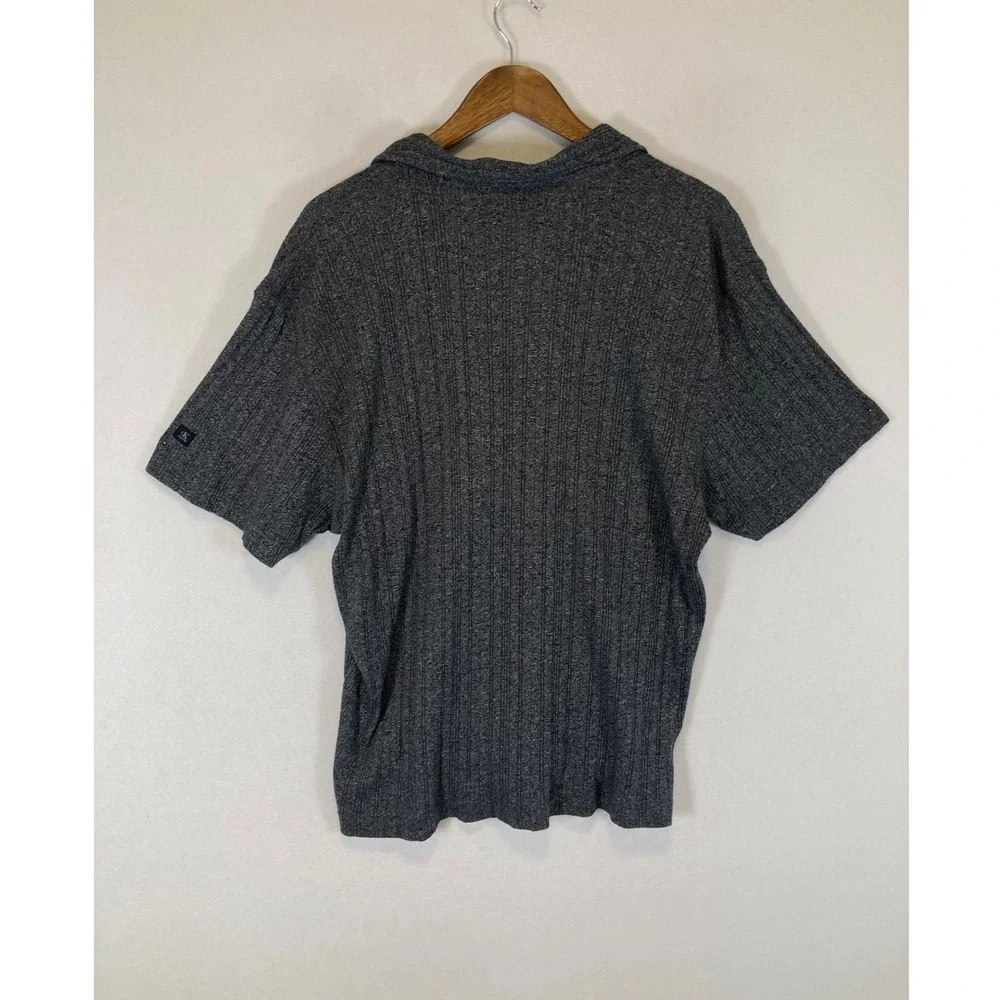 90s Aesthetic Calvin Klein Jeans Men XL Gray Ribbed Knit Short Sleeve Polo Shirt